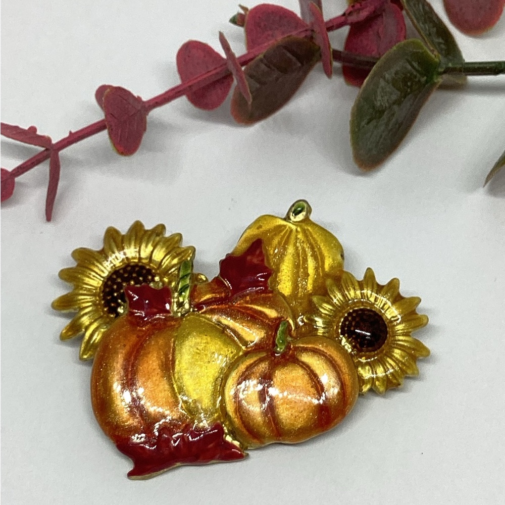Festive Pumpkin and Sunflower Brooch